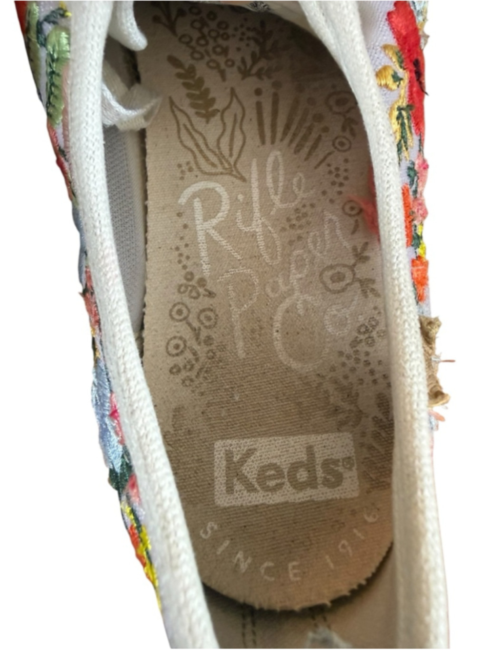Women's Keds Rifle Paper Co. Gray Floral Embroidered Sneakers 9.5 - Picture 7 of 9